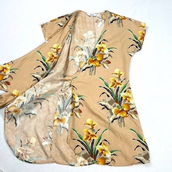 & Other Stories Linen Blend Wrap Mini Dress Tropical Flower Floral Print XS 2 - Picture 4 of 9